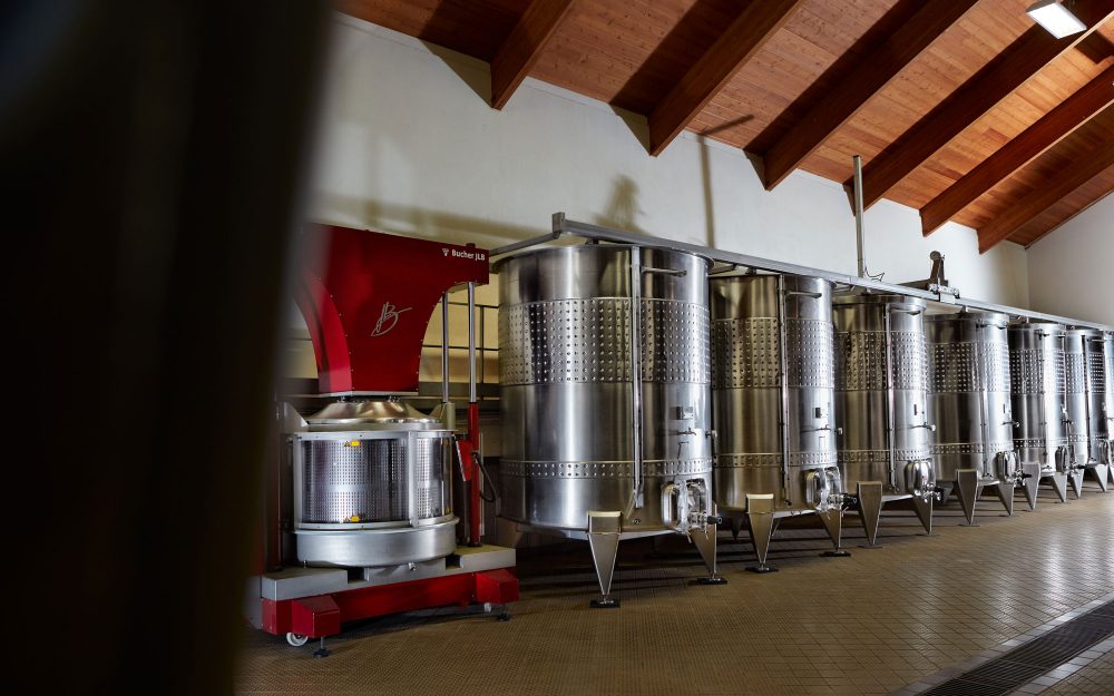 Grape press and stainless steel tanks