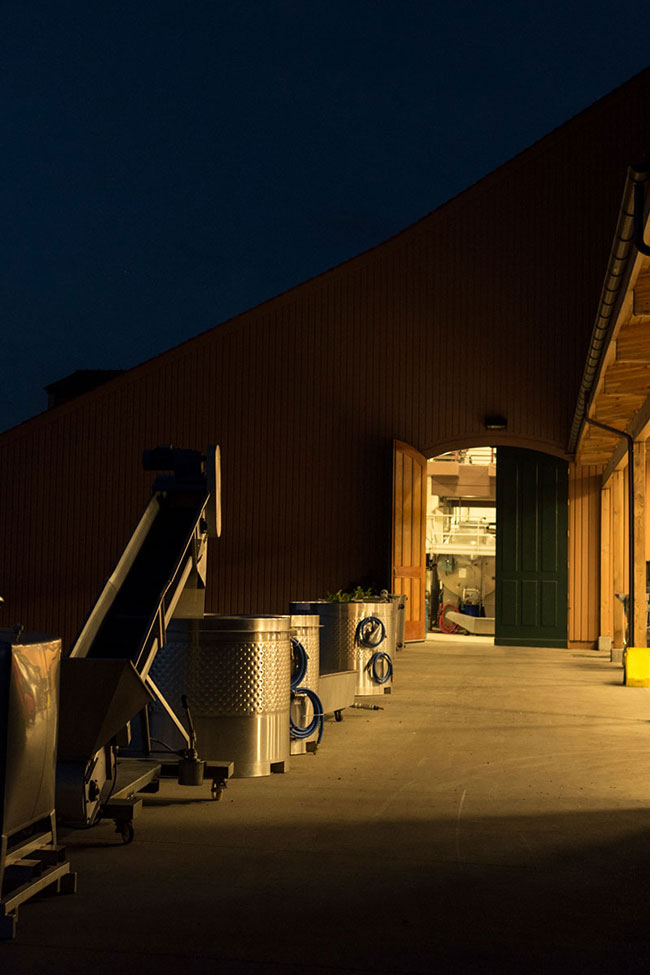 Winery crush pad at night