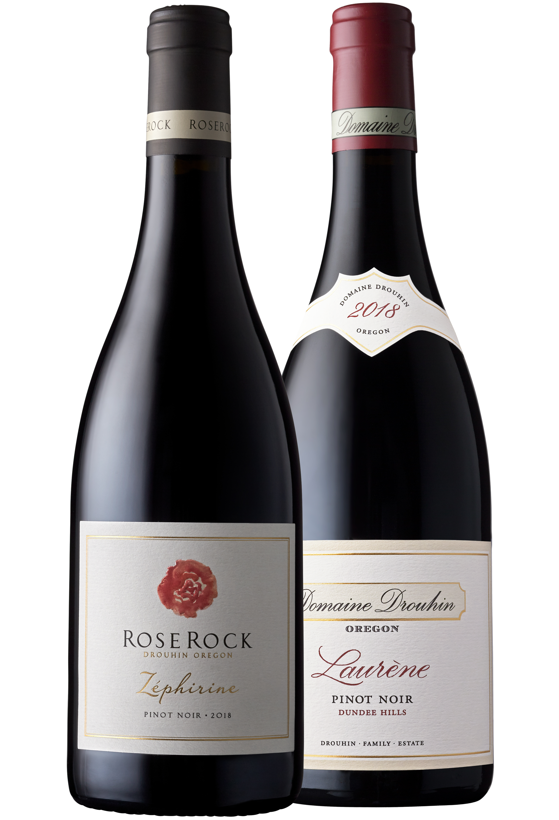 Two bottles of Domaine Drouhin Oregon wine bottles