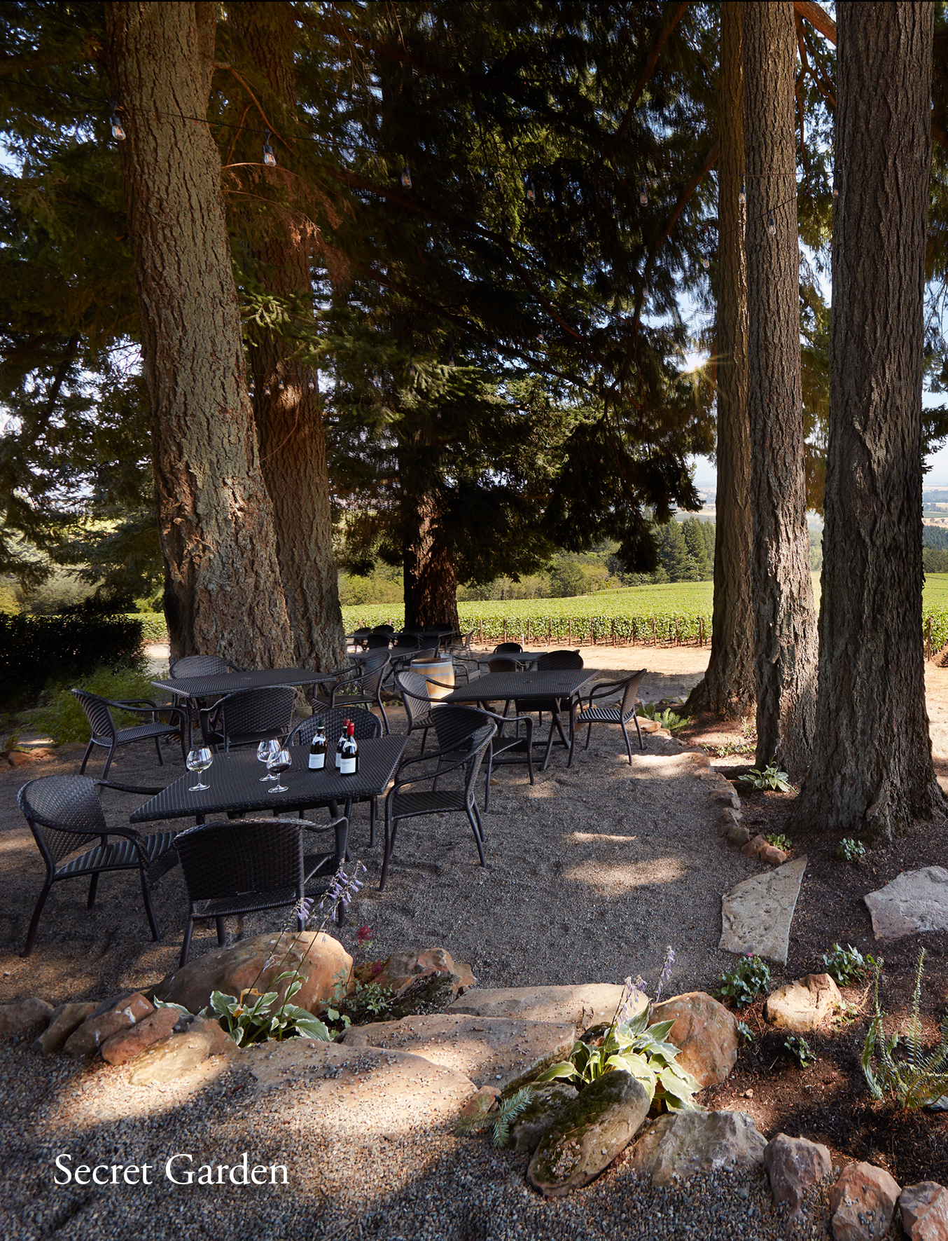 Outdoor tasting area called the Secret Garden at Domaine Drouhin