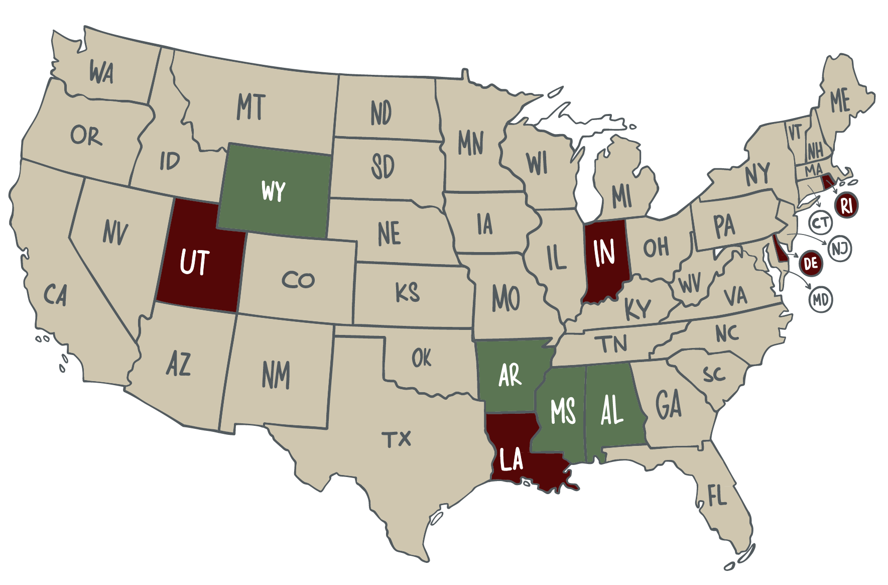 Holiday Shipping States_Green and Red
